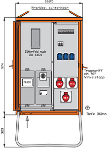 Anschlussverteilerschrank 44kVA mit Zählerplatz, RCD Typ B, 6 LS, 3 CE